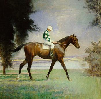 埃德矇 查爾斯 塔貝爾 Thoroughbred with Jockey Up 埃德矇 查爾斯 塔貝爾 Thoroughbred with Jockey Up
